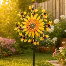 FLAVORA Bee & Sunflower Garden Spinner Metal Spike Outdoor in Yellow - Size: 0.6m2 - thumbnail 5