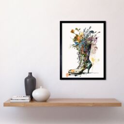 "Artery8 Wall Art Print Spring Wildflower Bouquet in High Heel Floral Boot Art Framed in Black - Size: W12"" x H16""" - thumbnail 2