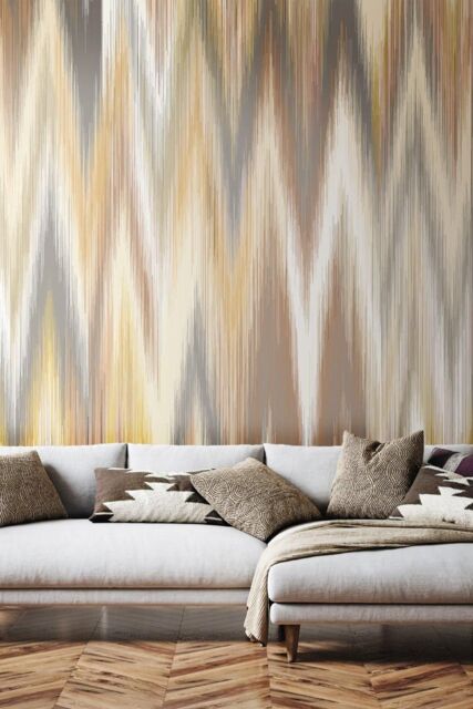 Origin Murals Ikat Zig Zag Wall Mural in Natural - Size: W350 cm x H280 cm - image 1