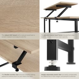 tectake Desk Melrose - Corner Desk With A Movable Monitor Stand in Light Oak - thumbnail 4