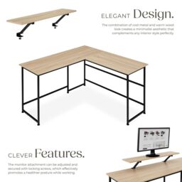 tectake Desk Melrose - Corner Desk With A Movable Monitor Stand in Light Oak - thumbnail 3