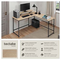 tectake Desk Melrose - Corner Desk With A Movable Monitor Stand in Light Oak - thumbnail 2