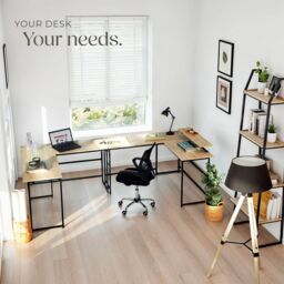 tectake Desk Melrose - Corner Desk With A Movable Monitor Stand in Light Oak - thumbnail 7