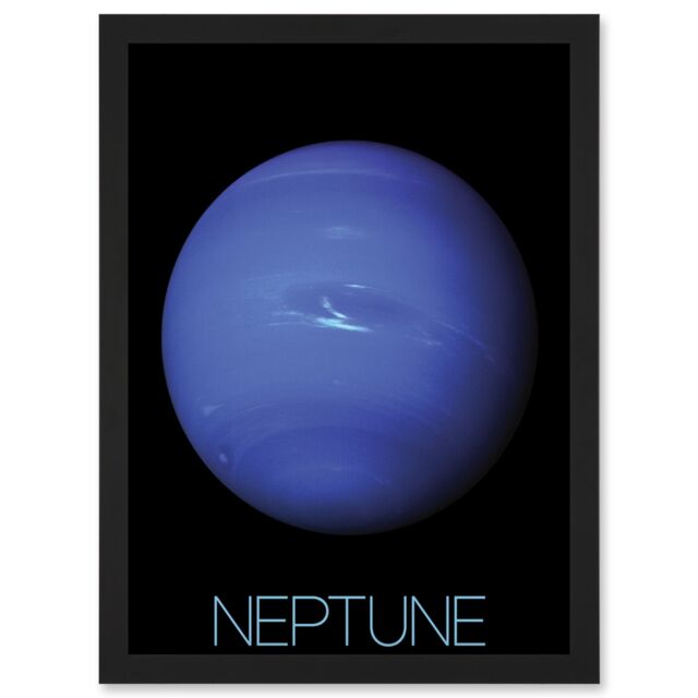 Artery8 NASA Our Solar System Neptune Blue Planet Voyager 2 Image Artwork Framed Wall Art Print A4 in Black - image 1