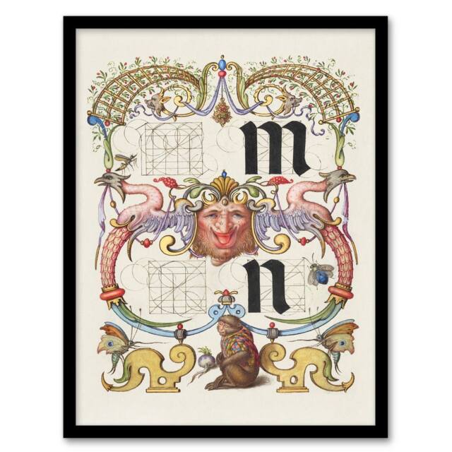 Artery8 Model Book of Calligraphy Framed Wall Art Pictorial Letter Guide M & N in White - Size: A4 - image 1