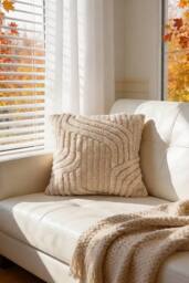 Living and Home 3D Wave Textured Plush Throw Pillow Cover in Light Brown - thumbnail 2