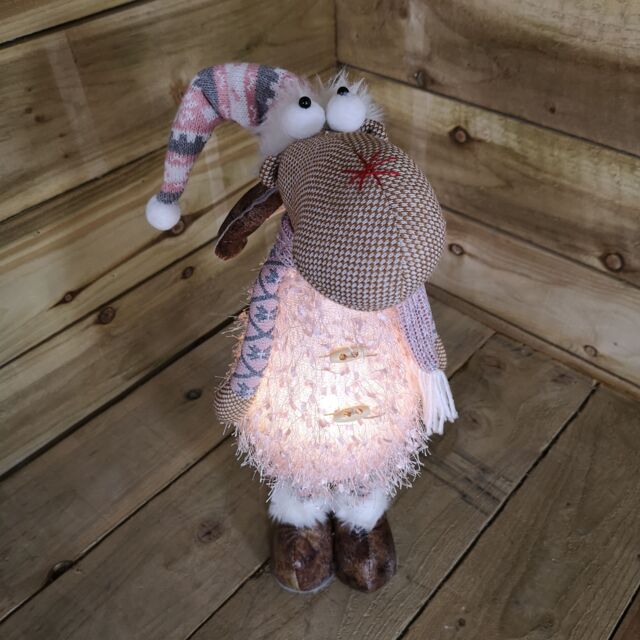 Samuel Alexander 50cm Battery Operated Light up Standing Christmas Reindeer in Pink & Grey Hat with LEDs - image 1