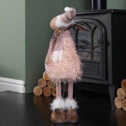 Samuel Alexander 50cm Battery Operated Light up Standing Christmas Reindeer in Pink & Grey Hat with LEDs - thumbnail 8