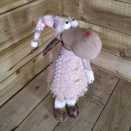 Samuel Alexander 50cm Battery Operated Light up Standing Christmas Reindeer in Pink & Grey Hat with LEDs - thumbnail 4