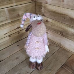 Samuel Alexander 50cm Battery Operated Light up Standing Christmas Reindeer in Pink & Grey Hat with LEDs - thumbnail 2