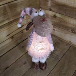 Samuel Alexander 50cm Battery Operated Light up Standing Christmas Reindeer in Pink & Grey Hat with LEDs - thumbnail 1
