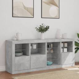 Berkfield Home Sideboard with LED Lights Concrete Grey 164x37x67 cm - Size: 164 x 37 x 67 cm