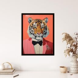 Wee Blue Coo Wall Art Print Dressed To Kill Tiger Animal Portrait Living Room Framed in Pink - Size: A4 - thumbnail 4