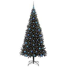 Berkfield Home Lush Christmas Tree with 300 LEDs with Stand Black 210 cm PVC