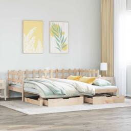 Berkfield Home Daybed with Trundle & Drawers without Mattress 90x200 cm in Natural - thumbnail 2