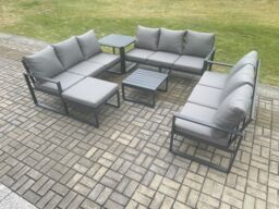 Fimous Aluminium 10 Seater Outdoor Garden Furniture Set Patio Lounge Sofa with Square Coffee Table Side Table Big Footstool Conservatory Set - thumbnail 1