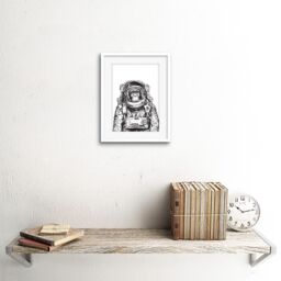 "Artery8 Wall Art Print Monkey Astronaut Art Black Framed 9x7 inch in White - Size: W7"" x H9""" - thumbnail 2