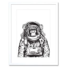 "Artery8 Wall Art Print Monkey Astronaut Art Black Framed 9x7 inch in White - Size: W7"" x H9""" - thumbnail 1