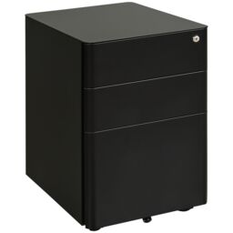 VINSETTO 3 Draw Metal Filing Cabinet Lockable 4 Wheels Compact Under Desk in Black - thumbnail 2
