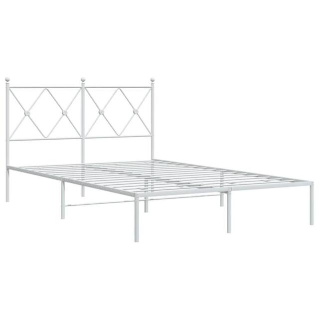 Berkfield Home Metal Bed Frame without Mattress with Headboard White 120x200cm - Size: Small Double - image 1