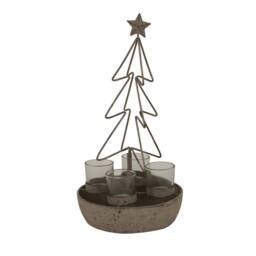 Lemon Pavilion Furniture and Decor Rustic Outline Tree and Star with Four Glass Votives - L19xW19xH37 cm in Bronze - thumbnail 1