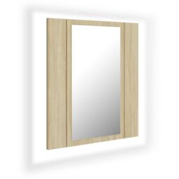 Berkfield Home LED Bathroom Mirror Cabinet Sonoma Oak 40x12x45 cm in Brown - Size: 40 x 12 x 45 cm - thumbnail 2