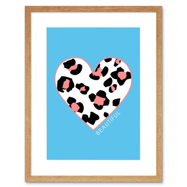 "Artery8 Wall Art Print Leopard Coral & Blue Beautiful Art Black Framed 9x7 inch in Beige - Size: W7"" x H9""" - image 1
