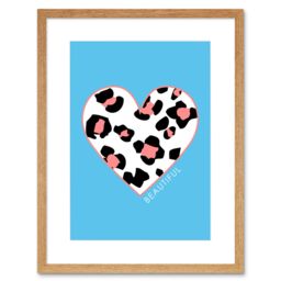 "Artery8 Wall Art Print Leopard Coral & Blue Beautiful Art Black Framed 9x7 inch in Beige - Size: W7"" x H9""" - thumbnail 1