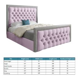 KDMD Venice Glitter Border Upholstered Soft Velvet Pink Bed Frame - Size: Small Single - thumbnail 4