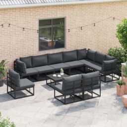 Berkfield Home Garden Sofa Set 10 pcs Black 353 x 283 x 71 cm Aluminium - thumbnail 3