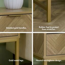 VonHaus Ducie 1 Drawer Herringbone Design Bedside Table Set of 2 in Brown - thumbnail 4