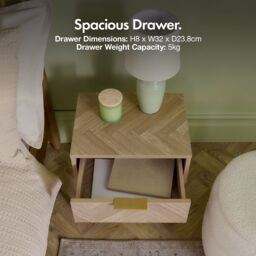 VonHaus Ducie 1 Drawer Herringbone Design Bedside Table Set of 2 in Brown - thumbnail 3