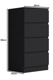 FWStyle 4 Drawer Matt Chest Of Drawers Bedroom Storage Tall Slim Space Saving in Black - thumbnail 5