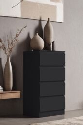 FWStyle 4 Drawer Matt Chest Of Drawers Bedroom Storage Tall Slim Space Saving in Black - thumbnail 1