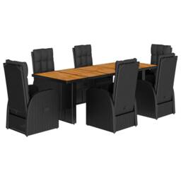 Berkfield Home 7 Piece Garden Dining Set with Cushions Black Poly Rattan - thumbnail 1