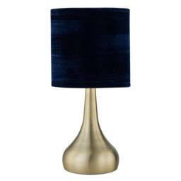 First Choice Lighting Romana - Antique Brass Touch Table Lamp with Blue Crushed Velvet Shade in Bronze