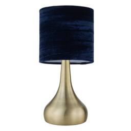 First Choice Lighting Romana - Antique Brass Touch Table Lamp with Blue Crushed Velvet Shade in Bronze - thumbnail 2