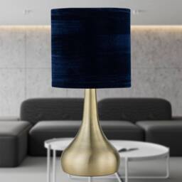 First Choice Lighting Romana - Antique Brass Touch Table Lamp with Blue Crushed Velvet Shade in Bronze - thumbnail 3