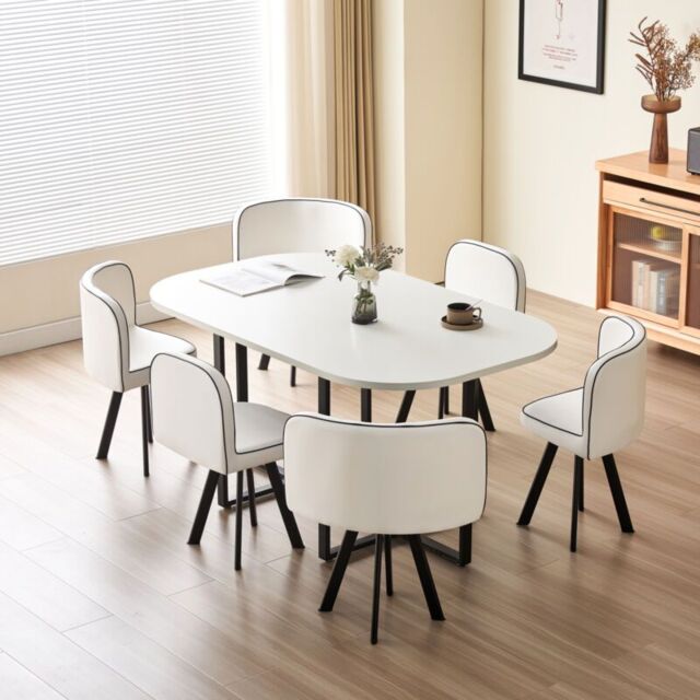 Comfy Living Ltd White 150cm Square Dining Table Set with 6 White Chairs - image 1