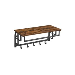 Rafaelo Mobilia Wall Mounted Floating Shelf With Hanging Rail & Hooks in Brown - thumbnail 5