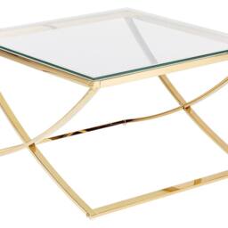 Wyld and Coco Glass Top Coffee Table Gold X Frame 70 x 70 cm - thumbnail 2