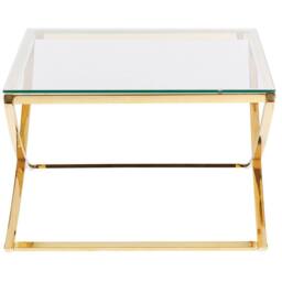Wyld and Coco Glass Top Coffee Table Gold X Frame 70 x 70 cm - thumbnail 4
