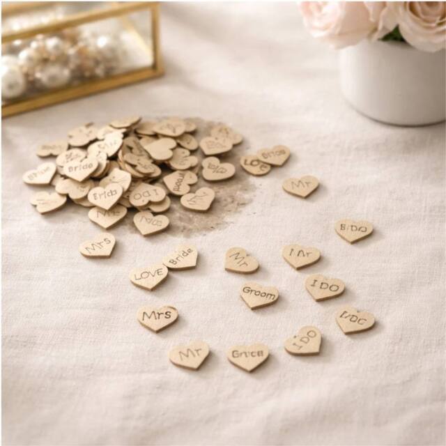 Marco Paul Wedding Confetti Wooden Hearts Mr & Mrs Table Decor in Beige - Size: 1 Pack - image 1