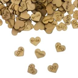 Marco Paul Wedding Confetti Wooden Hearts Mr & Mrs Table Decor in Beige - Size: 1 Pack - thumbnail 2