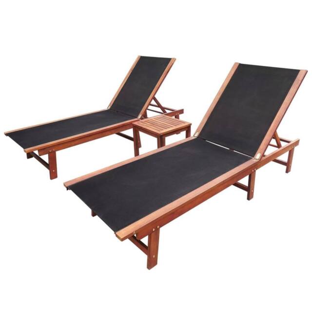 Berkfield Home Sun Loungers 2 pcs with Table Solid Acacia Wood & Textilene in Brown - image 1