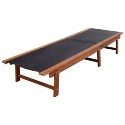Berkfield Home Sun Loungers 2 pcs with Table Solid Acacia Wood & Textilene in Brown - thumbnail 3