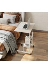 Living and Home Height Adjustable Mobile Overbed Table in White - thumbnail 1