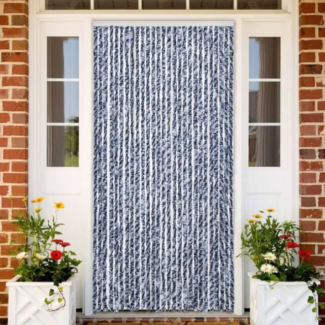 Berkfield Home Fly Curtain Blue & White 100x200 cm Chenille - image 1
