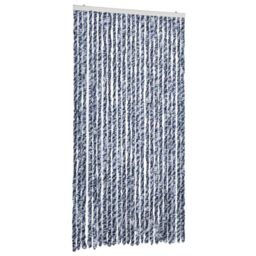 Berkfield Home Fly Curtain Blue & White 100x200 cm Chenille - thumbnail 2
