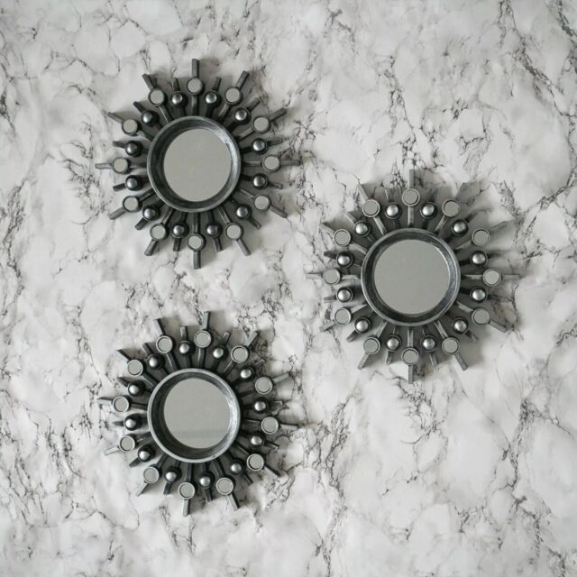 Marco Paul Set of 3 Silver Sunburst Small Wall Mirror Bathroom Decoration - image 1